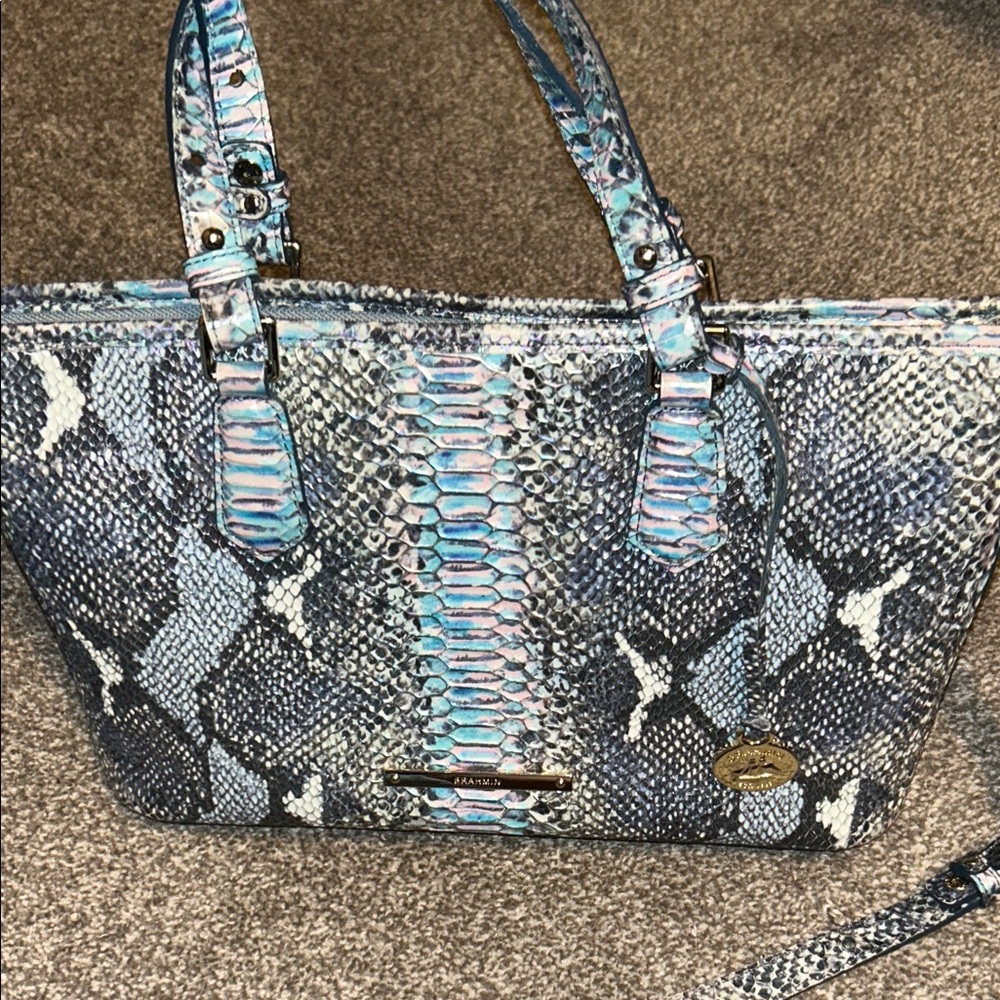 Brahmin Blue and Gray Snakeskin Tote